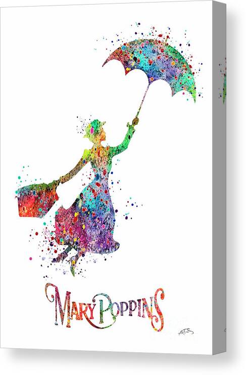 Watercolor Print Canvas Print featuring the digital art Mary Poppins Watercolor Print Mary Poppins Watercolor Print llustrations Kid's Room Wall Poster Gicl by White Lotus