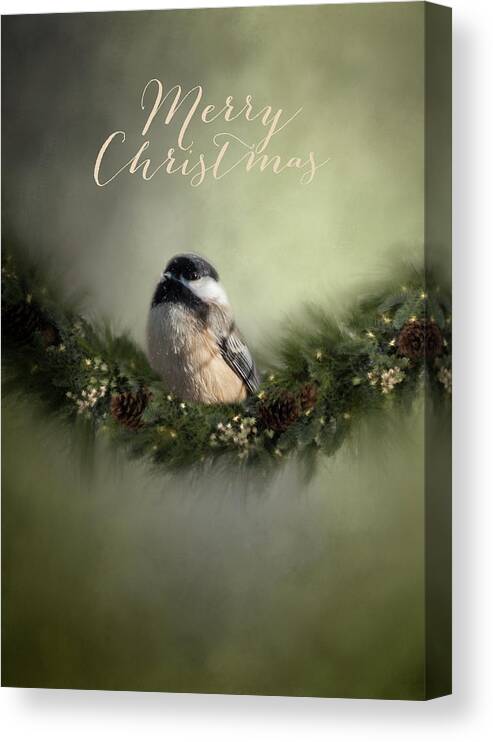 Song Bird Canvas Print featuring the photograph Merry Christmas Chicadee 1 by Cathy Kovarik