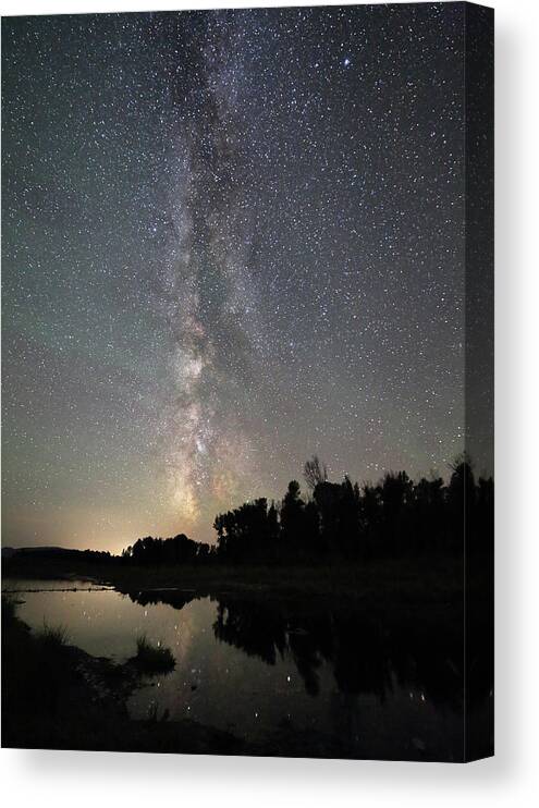 Astrophotography Canvas Print featuring the photograph Milky Way over Schwabacher's Landing by Jean Clark