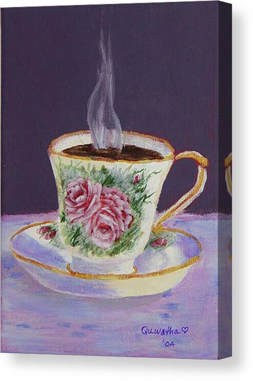 Cup Canvas Print featuring the drawing Morning Coffee by Quwatha Valentine