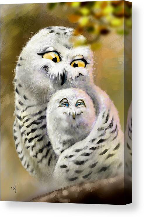 Owl Canvas Print featuring the painting Mum's Love by Arie Van der Wijst