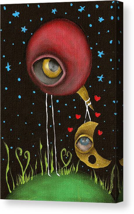 Bird Canvas Print featuring the painting My Friend the Moon by Abril Andrade