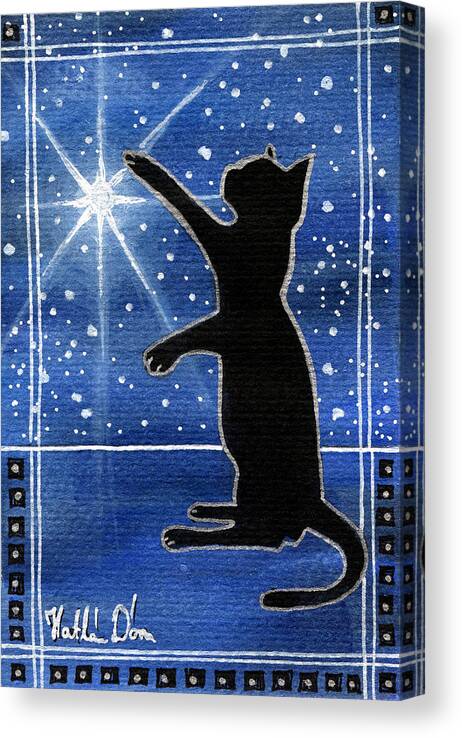 My Shinning Star Canvas Print featuring the painting My Shinning Star - Christmas Cat by Dora Hathazi Mendes