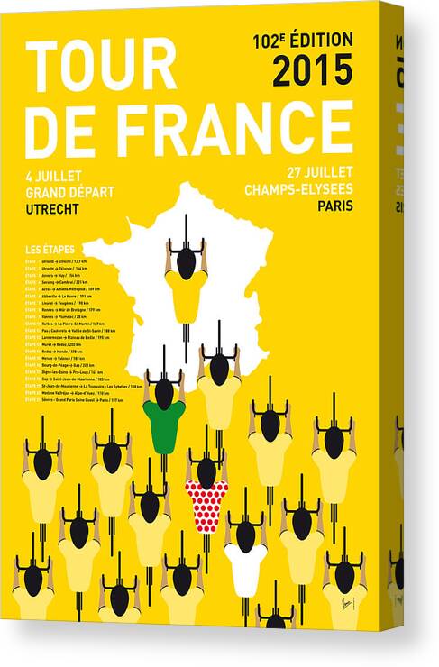 2015 Canvas Print featuring the digital art My Tour De France Minimal Poster Etapes 2015 by Chungkong Art