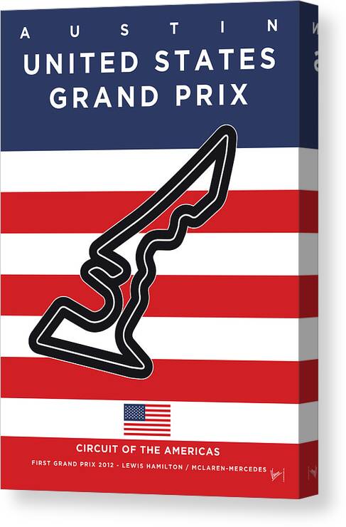 United States Of The Americas Elroy Canvas Print featuring the digital art My United States Grand Prix Minimal Poster by Chungkong Art