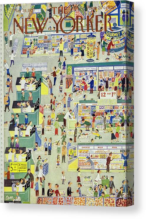 Supermarket Canvas Print featuring the painting New Yorker May 18th 1957 by Charles E Martin