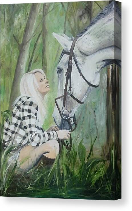 Horse Canvas Print featuring the painting Nicole and Cellie by Abbie Shores