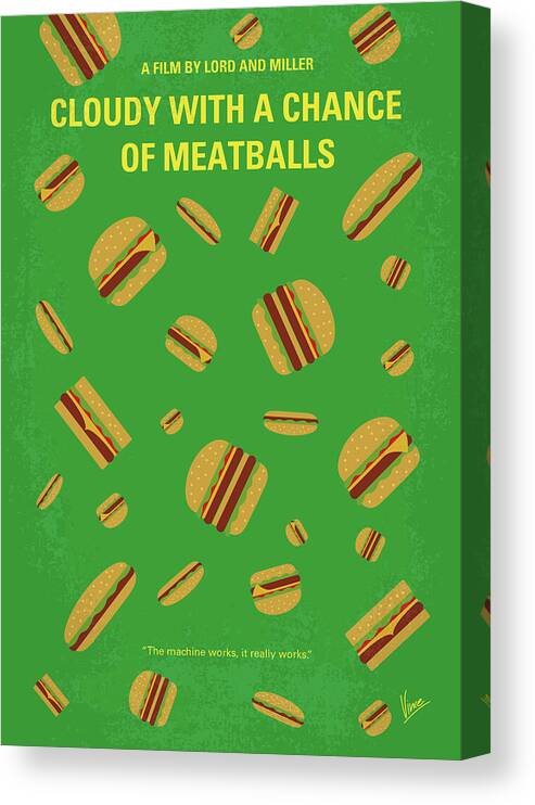 Cloudy With A Chance Of Meatballs Canvas Print featuring the digital art No778 My Cloudy with a Chance of Meatballs minimal movie poster by Chungkong Art