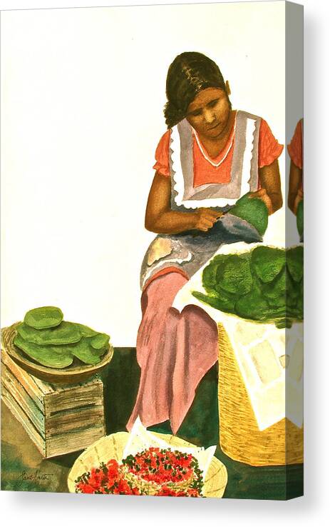 Mexico Canvas Print featuring the painting Nopalita Senorita by Frank SantAgata
