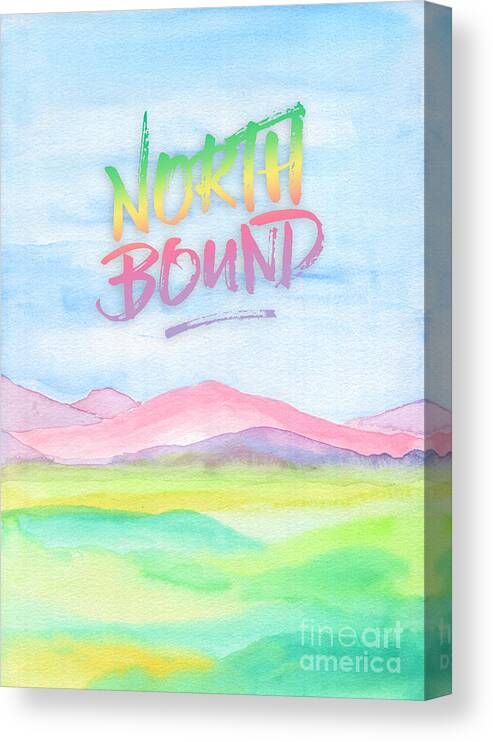 North Bound Canvas Print featuring the painting North Bound Pink Purple Mountains Watercolor Painting by Beverly Claire Kaiya