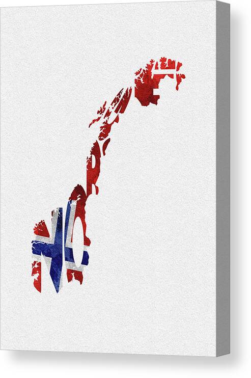 Norway Canvas Print featuring the digital art Norway Typographic Map Flag by Inspirowl Design