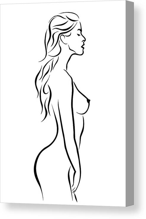 Nude Canvas Print featuring the digital art Nude Woman Profile Illustration by Ricky Barnard