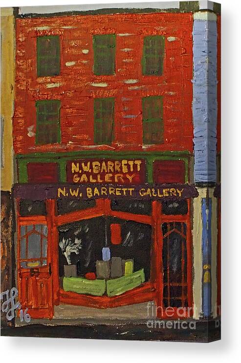 #shopfront #portsmouthnh Canvas Print featuring the painting N.W.Barrett Gallery by Francois Lamothe