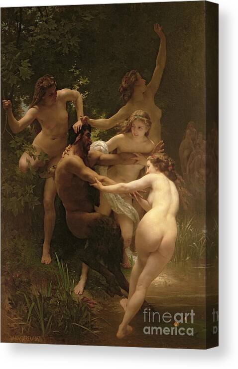 Nymphs And Satyr Canvas Print featuring the painting Nymphs and Satyr by William Adolphe Bouguereau