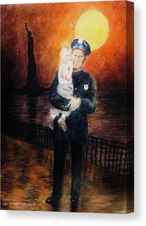 Police Canvas Print featuring the pastel Officer Daddy by Larry Whitler