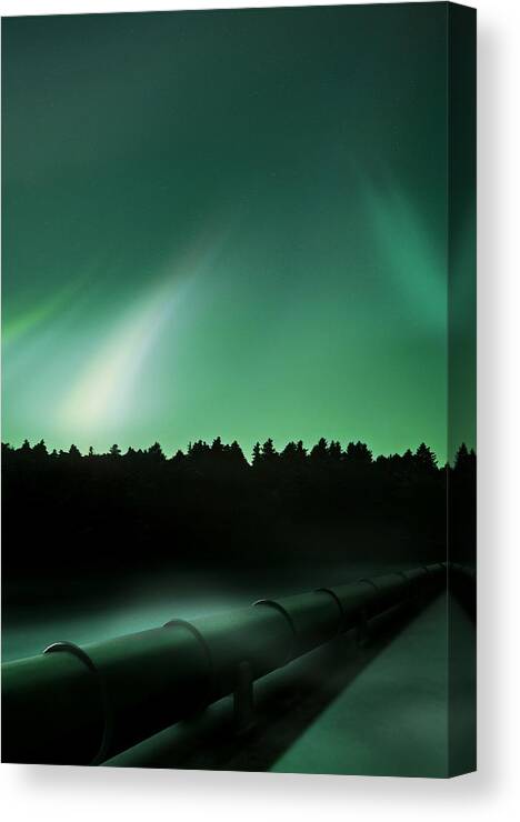 Aurora Borealis Canvas Print featuring the photograph Oil Pipeline And Aurora by Richard Kail