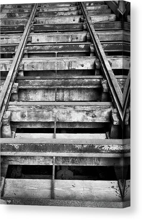Rails Canvas Print featuring the photograph Old Rails at Mill City Museum by Jim Hughes