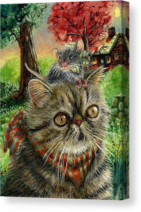 Cat Canvas Print featuring the painting On The Hunt For Fun Stuff by Jacquelin L Vanderwood Westerman