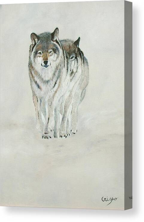 Wolf Canvas Print featuring the painting On the trail. by Jean Yves Crispo