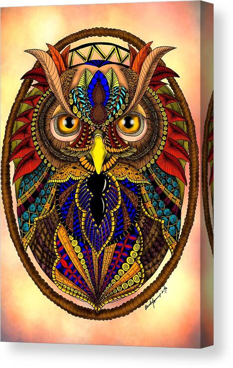 Ornate Owl Canvas Print featuring the digital art Ornate Owl In Color by Becky Herrera