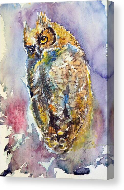 Owl Canvas Print featuring the painting Owl at night II by Kovacs Anna Brigitta