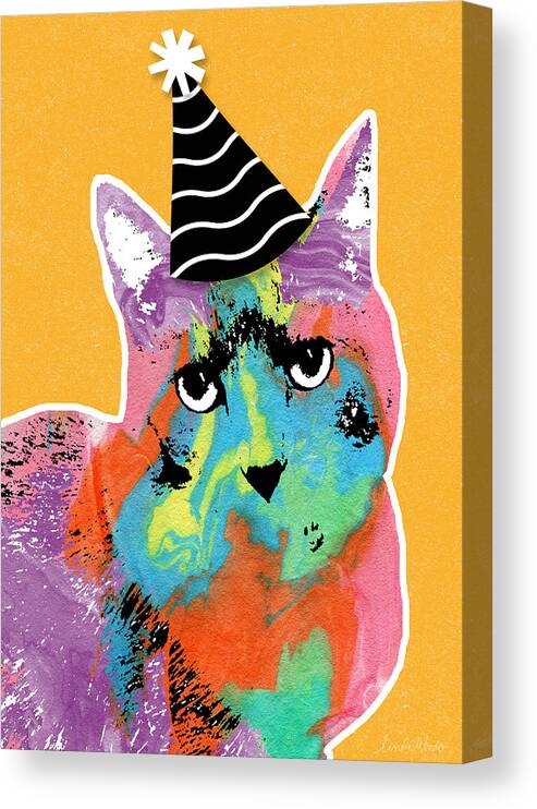 Cat Canvas Print featuring the mixed media Party Cat- Art by Linda Woods by Linda Woods