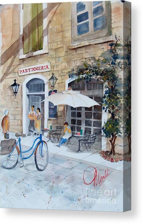Watercolor Canvas Print featuring the painting Pasticceria by Gerald Miraldi