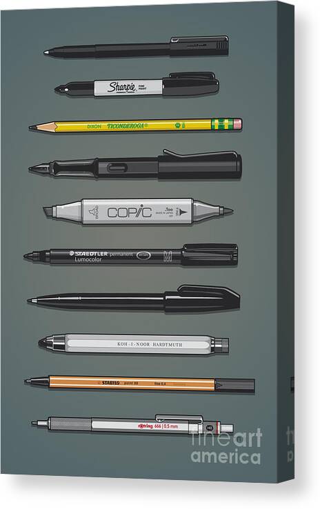 Uniball Micro Roller Pen Canvas Print featuring the digital art Pen Collection For Sketching And Drawing II by Tom Mayer II Monkey Crisis On Mars