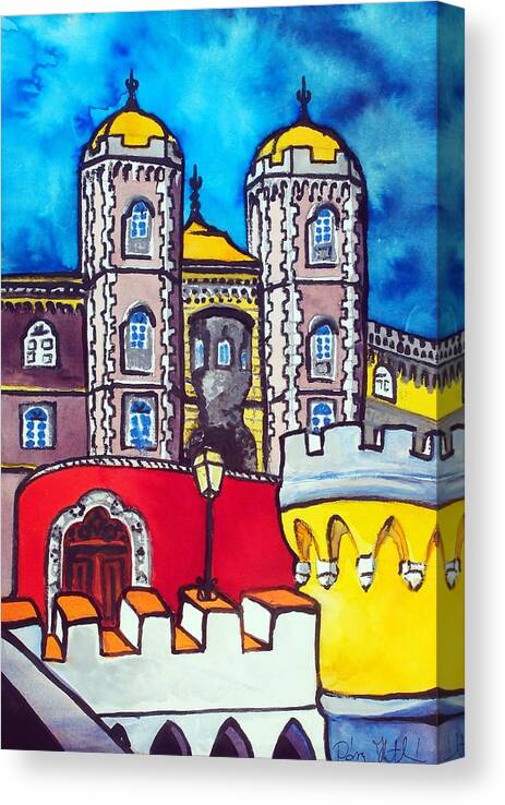 Palace Canvas Print featuring the painting Pena Palace in Sintra Portugal by Dora Hathazi Mendes