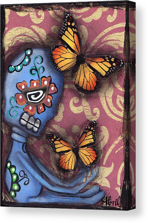 Day Of The Dead Canvas Print featuring the painting Playing with Monarchs by Abril Andrade