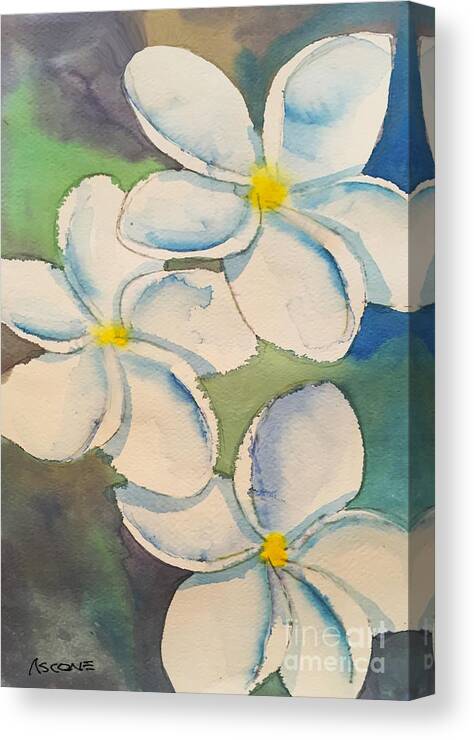 Tropical Canvas Print featuring the painting Plumeria by Teresa Ascone