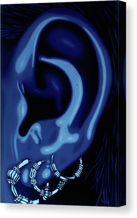  Canvas Print featuring the painting Portrait of my Ear in Blue by Paxton Mobley