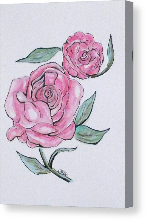 Pink Roses Canvas Print featuring the painting Pretty And Pink Roses by Clyde J Kell