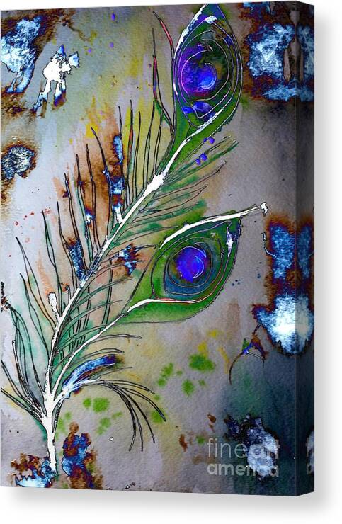 Feather Canvas Print featuring the painting Pretty As A Peacock by Denise Tomasura
