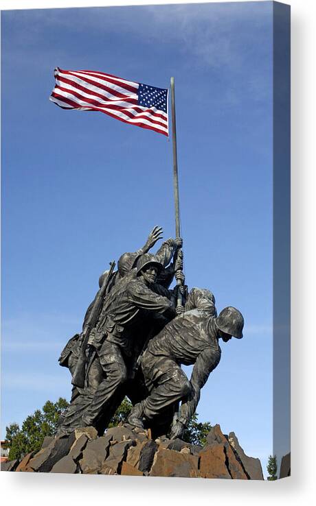 Marines Canvas Print featuring the photograph Raising the flag on Iwo - 807 by Paul W Faust - Impressions of Light