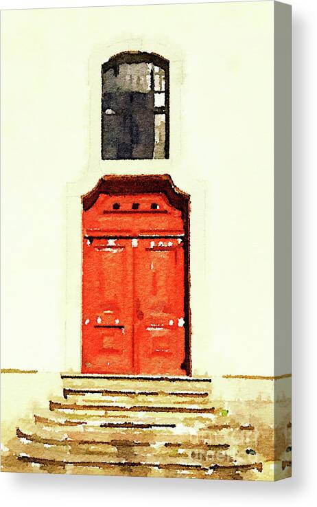 Stone Canvas Print featuring the painting Red Door by Anita Van Den Broek