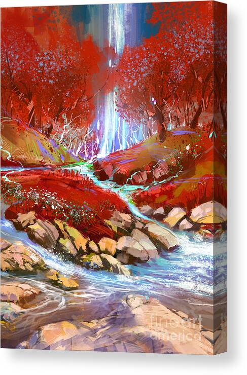 Abstract Canvas Print featuring the painting Red forest by Tithi Luadthong