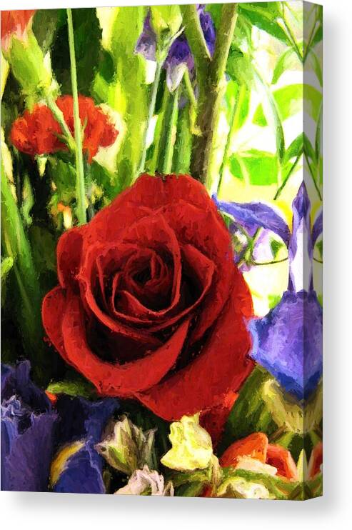 Floral Canvas Print featuring the digital art Red Rose and Flowers by Charmaine Zoe