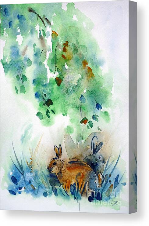 Bunny Canvas Print featuring the painting Rendezvous by Zaira Dzhaubaeva