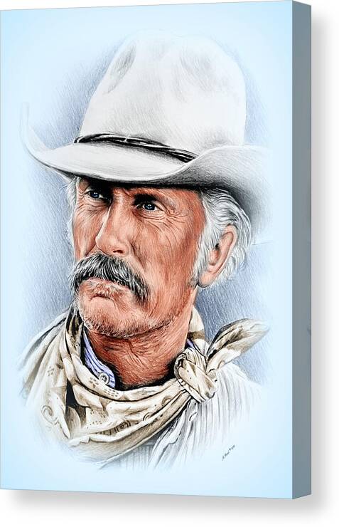 Robert Duvall Canvas Print featuring the drawing Robert Duvall as Gus McCrae by Andrew Read