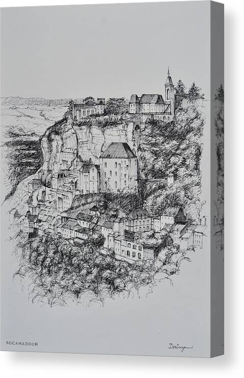 France Canvas Print featuring the drawing Rocamadour South Central France by Dai Wynn