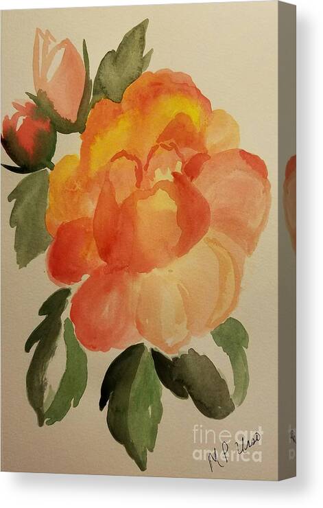 Rose And Rosebuds Canvas Print featuring the painting Rose and Rosebuds by Maria Urso