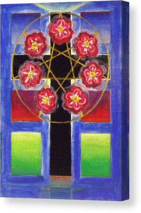 Rose Cross With 7 Pointed Star Canvas Print featuring the painting Rose Cross with 7 Pointed Star, Stephen Hawks 2015 by Stephen Hawks