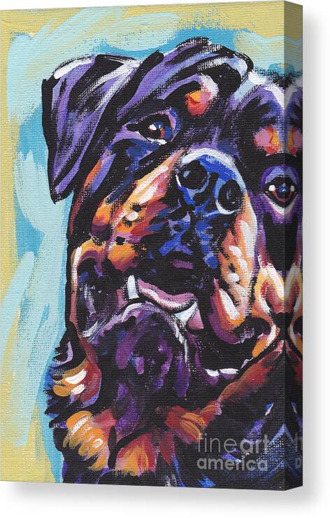 Rottweiler Canvas Print featuring the painting Rottie Power by Lea S