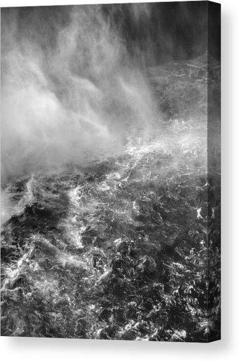 339 Sacred Mist B&w Monochrome 340 Sacred Mist Landscape Nature Mist Water Texture Waterfall Sunlight Daylight Day White Black Gray Waves Ripples Foam Triangle Splash Pacific Nw Northwest North West Wa Washington State Us Usa United States Of America Outside Outdoors Misty Texture Power Powerful Mystic Mystical Turbulence Steve Steven Maxx Photography Photo Photographs Canvas Print featuring the photograph Sacred Mist - Black and White by Steven Maxx