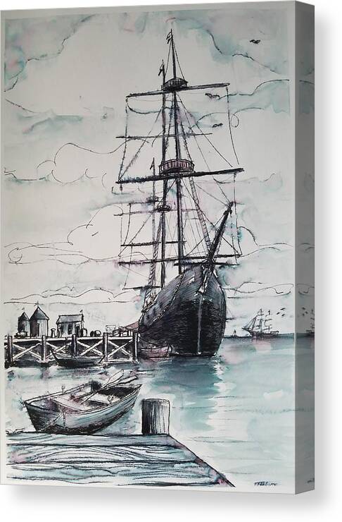 Sail Canvas Print featuring the drawing Sailing Vessel Pandora by Vic Delnore
