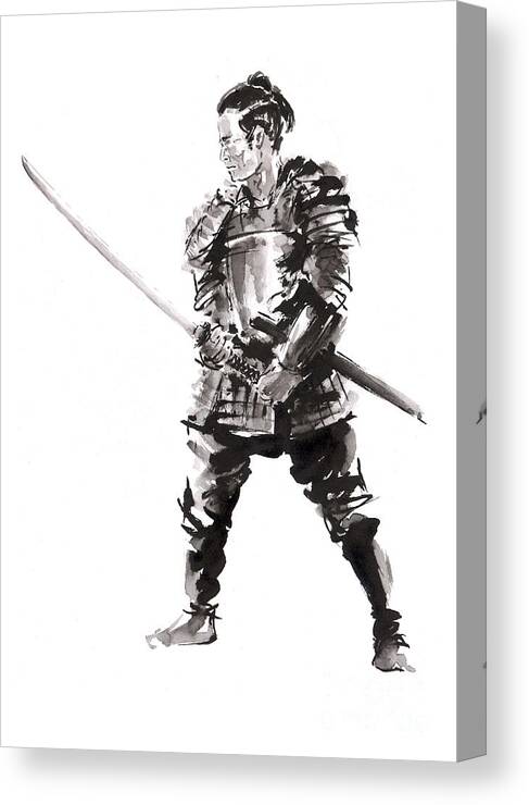 Samurai Armor Painting Canvas Print featuring the painting Samurai armor painting, Samurai Sword Wallart, Samurai in Full Armor Costume, Samurai Armor Poster by Mariusz Szmerdt