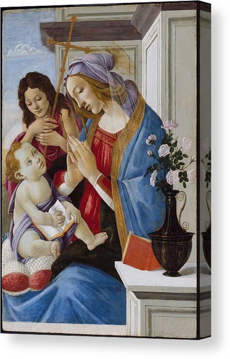 Virgin And Child With Saint John The Baptist About 1500 Canvas Print featuring the painting Sandro Botticelli by Sandro Botticelli