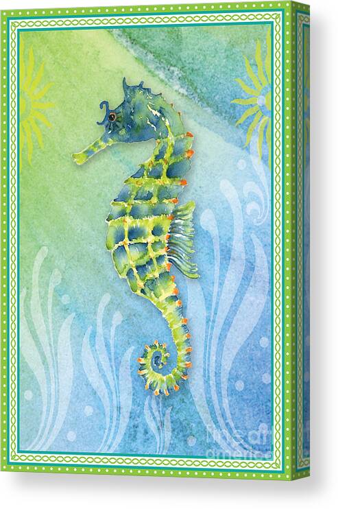 Watercolor Seahorse Canvas Print featuring the painting Seahorse Blue Green by Amy Kirkpatrick