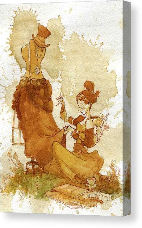 Steampunk Canvas Print featuring the painting Seamstress by Brian Kesinger